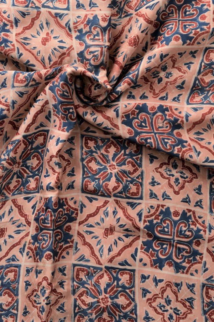 Ajrakh Hand Block Printed Modal Fabric Peach