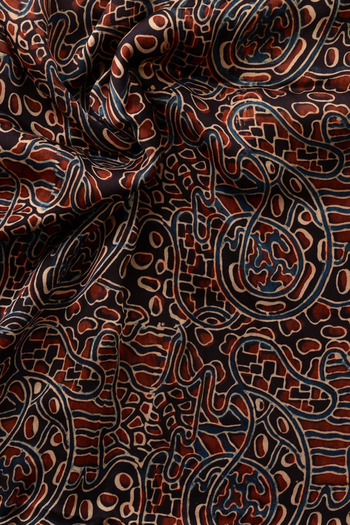 Ajrakh Hand Block Printed Modal Fabric Black – Kutch Craft Collective