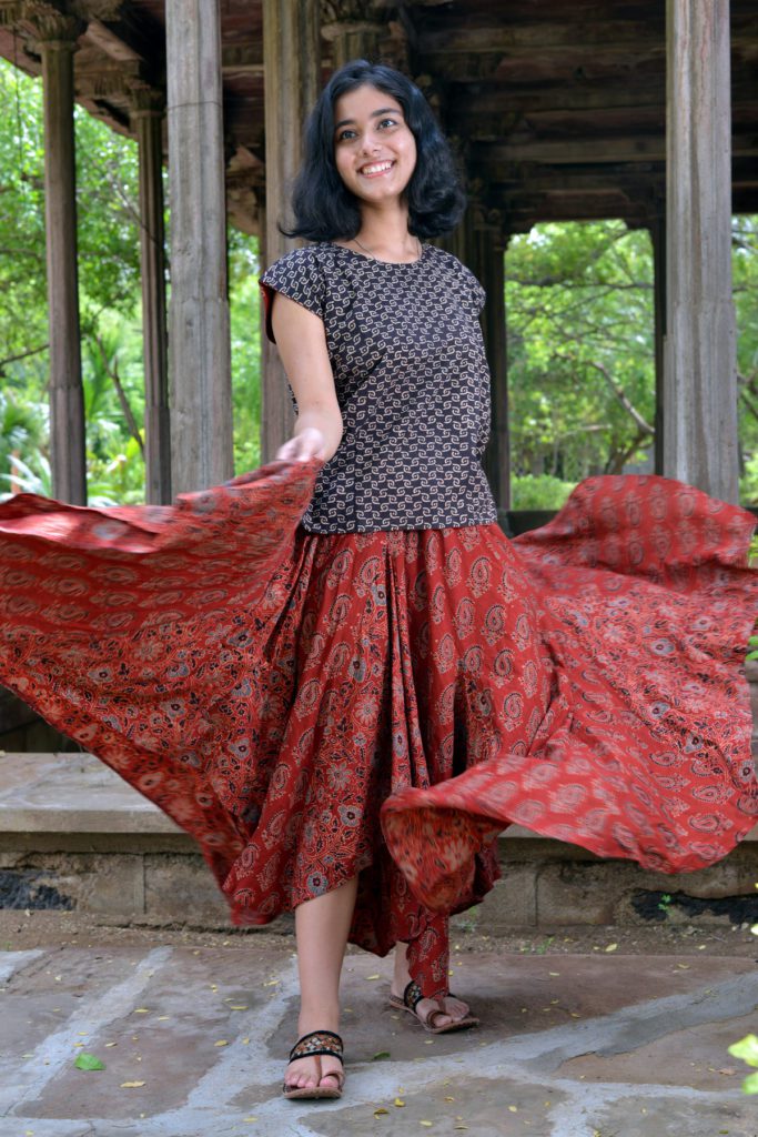 Multicolor - Block Print Cotton Wrap Around Ajrakh Skirt